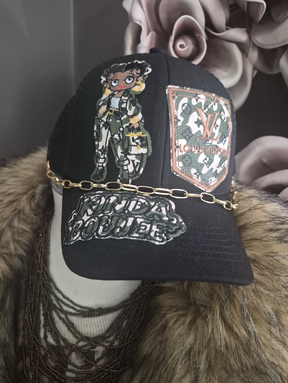 Black Truvker Hat Patch Baseball Cap with Camouflage Accents
